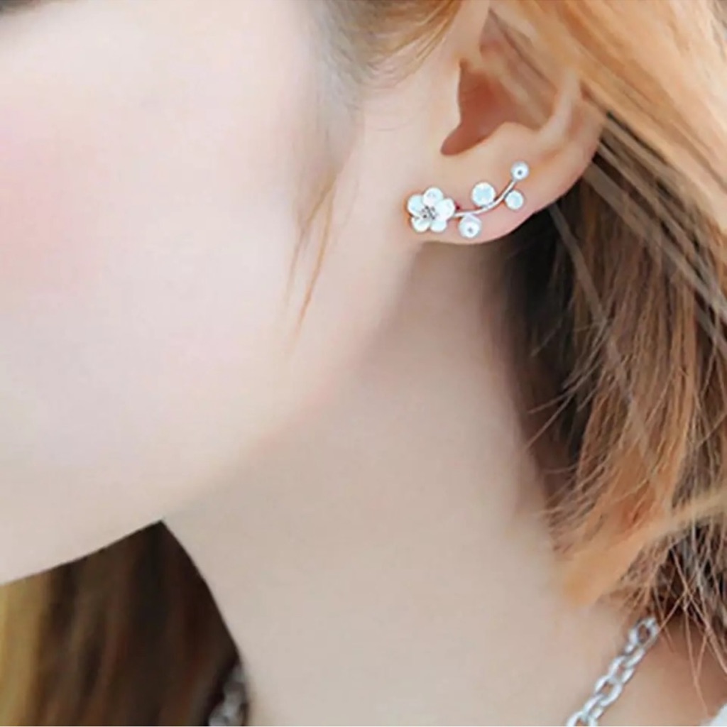 Floral Dreams Japanese Cherry Blossom Minimalist Spring PearlDiamond Earrings 35$